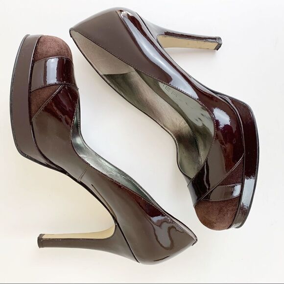 Marc Fisher Brown Patent/Suede Platform Heels - Picture 5 of 8